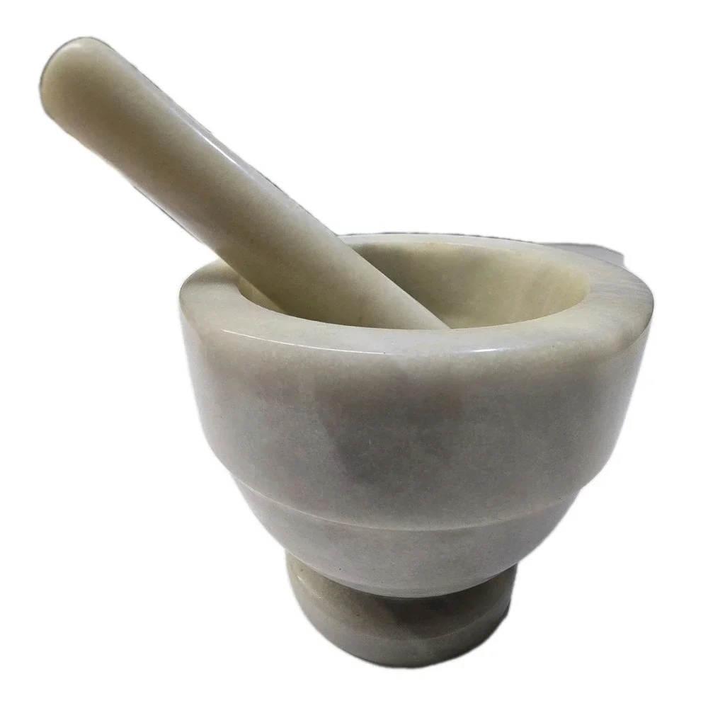 Marble‎ Mortar Pestle Set White Stone Grinder Masher Crush Spice Herb Pill 4.75